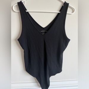 American Eagle Womens Black Thong Rib Knit Body Suit Size L